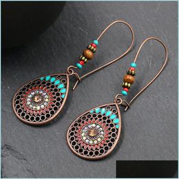 Dangle Chandelier Retro Enamel Sunflower Water Drop Dangle Earrings Chandelier Women National Style Ear Rings Ancient Bronze Sier Dhwqf