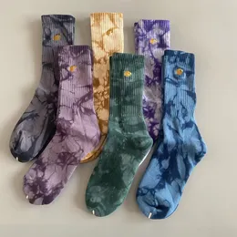 Socks Tie-Dyed Male and Female Middle Tube Sock Gold Label Embroidered Towel Bottom Large Size Sports Stockings