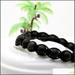 Charm Bracelets 10Pcs/Lot 8Mm Natural Matte Agate Stone Black Cz Heart Skl Braided European American Weaving Mens Bracelets Drop Del Dhzxq