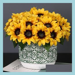 Decorative Flowers Wreaths 6Pcs/Set Artificial Sunflower Simation Flowers For Home Decor Wedding Party Decoration Drop Delivery 20 Dhvvg