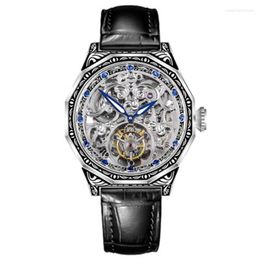 Watch Wristwatches Skeleton Spherical Luxury True Tourbillon Watch Men's Square Gemstone Scale Luminous Punk Men Mechanical Wrist Watches