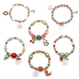 Christmas Colourful Beaded Bracelet For Women Santa Claus Bell Deer Socks Pendent Bracelets Christmas Party Charm Jewely Gifts