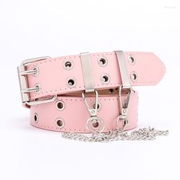 Belts Kemeiqi Punk Style Double Exhaust Eyes Ladies Belt Korean Fashion Chain Decorative Eyelet For Women Goth