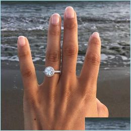 Solitaire Ring Crystal Diamond Ring Women Rings Engagement Wedding Fashion Jewellery Gift Drop Delivery Dhh6K