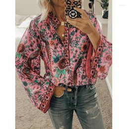 Women's Blouses Spring Autumn Chic Peacock Print Shirt Womens Fashion V-Neck Long Sleeve Tops Casual Loose Ladies Blouse Clothing