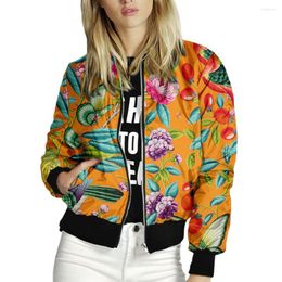 Women's Jackets Women Floral Printed Ladies Autumn Zipper Up Bomber Outwear Long Sleeve Short Thin Casual Pocket Biker Coats Windbreaker