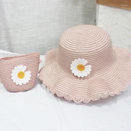 Hats Hat Bag 2PC Set For Kids Girls Coin Purse Summer Straw Handbag Travel Holiday Beach Floppy Panama Bucket Cap And