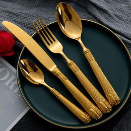 Dinnerware Sets Luxury Cutlery Set Eco Friendly Gold Western Tableware Dinner Dining Table Kitchen Spoon Geschirr EK50DS