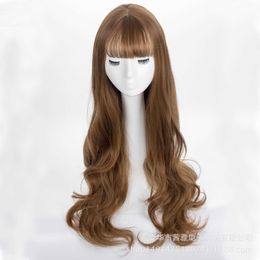 Women's Wigs Natural Matte High Temperature Silk Temperament Net Red Air Bangs Long Micro Curly Half Fake Hair Head