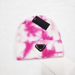 Autumn and Winter Triangle Tie-Dyed Woollen hat Female Warm Ear Protection Blooming Knitted Hats Male Korean Beanie cap Hip Hop Melon Peel Chinese Landlord caps