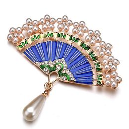 Pins Brooches Pins Brooches Rhinestone Beads Vintage Fashion Imitation Pearl Fan Shaped Brooch For Women Jewelry Accessories Drop De Dhmyh