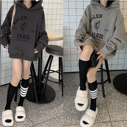 22ss new winter Women's Plus Size Hoodies wheat Crown 1917 watermark letters bal plus fleece hoodie hand grab fabric cotton loose couple travel Sweatshirts