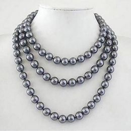 Charming Beauty 10mm South Sea Dark Grey Shell Pearl Round Beads Necklace 50"