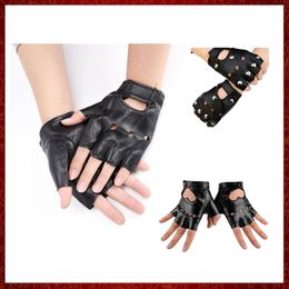 ST233 PU Leather Gloves Punk Hip-hop Half-finger Round Tactical Gloves Without Fingers Nail Glove