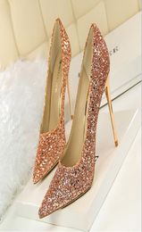 Paillettes dorate scarpe da sposa da sposa modeste modalità Eden High High Women Party Party Dress Shoes9497789