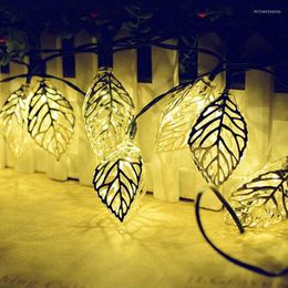 Strings Solar Warm White Led Lights String 20 Iron Leaves Outdoor Waterproof Christmas Garden Decoration Supplies