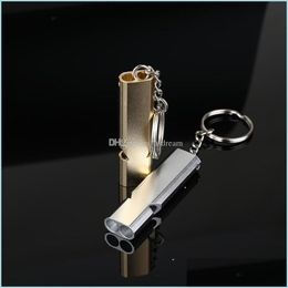 Key Rings Double Tube Frequency Emergency Survival Whistle Keychain Out Door Sport Mountaineering Cam Bag Hangs Drop Delivery Jewelry Dh1E7