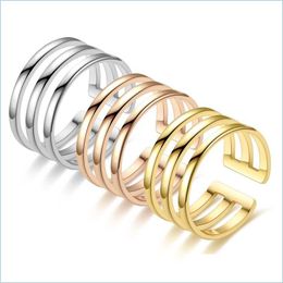 Band Rings Stainless Steel Gold Plated Ring Band Adjustable Mtilayer Knuckle Rings For Women Fashion Fine Jewelry Gift Drop Delivery Dhukt