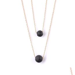 Pendant Necklaces Mtilayer Black Lava Stone Necklace Rock Bead Essential Oil Diffuser Pendants Chokers Women Fashion Jewellery Drop De Dhdvo