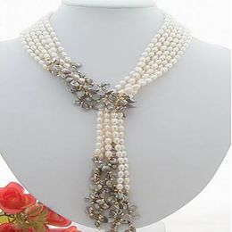 Beautiful fashion 3Strds 49" White&Grey Keshi Pearl Necklace