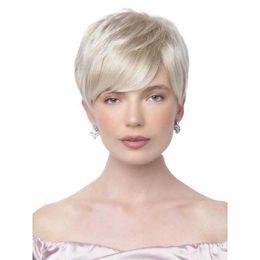 Women's Wigs Fashionable Mixed Colour Short Slanted Bangs Partial Straight Hair