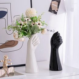 Vases Modern Art White Ceramic Hand Vase For Hydroponic Flower Arrangement Desktop Decoration Home Decor Ornament