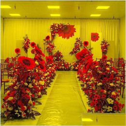 Decorative Flowers Wreaths Decorative Flowers Wreaths Artificial Sunflower Wedding T Stage Layout Fake Decor Logo Floral Wall Part Dhyzm