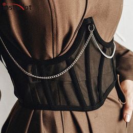 Belts Insta Women Fashion Belt Girdle Chain Mesh Fitted Waist 2022 Accessories Vintage Bandage Striped Corset Streetwear Casual