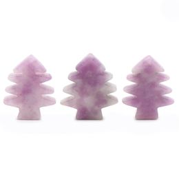 3 Pieces Lepidolite Healing Crystal Stones Pendant Mini Christmas Tree Desk Ornament Pocket Stone Home Office Christmas Decoration