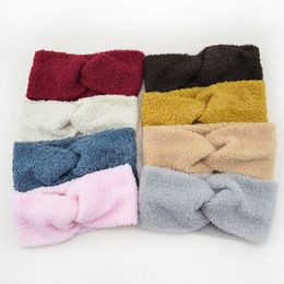 Hair Accessories Lamb Wool Knitted Hairbands Cashmere Cross Headbands Handmade Knot Fluffy Ear Warmer Turban DIY Solid Colour