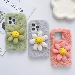 3D Sunflower Phone Cases For Iphone 15 14 Pro Max Plus 13 12 11 X XS XR 8 7 Iphone15 Phone15 Fluffy Fur Fuzzy Hair Plush Soft TPU Girls Lady Women CellPhone Covers Back Skins