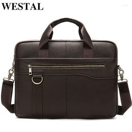 Briefcases Men's Bag Genuine Leather Briefcase For Documents Laptop Portable 14 Shoulder Bags Men