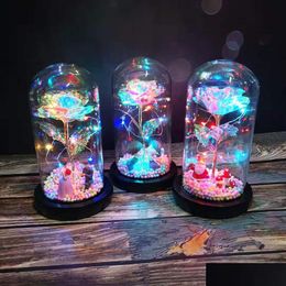 Decorative Flowers Wreaths Wishing Girl Galaxy Rose In Flask Led Flashing Flowers Glass Dome For Wedding Decoration Valentines Day Dhekq