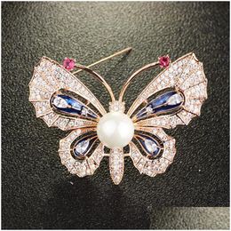 Pins Brooches Pins Brooches Falena Jewellery Hand Paint Butterfly Brooch Inlay With Zircon Fashion Simated Pearl For Women Drop Delive Dhii4