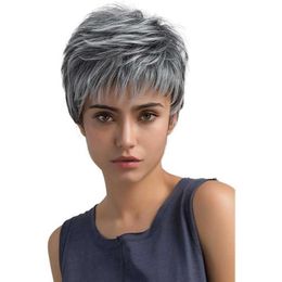 Women's Wigs Fashion Grey White Mixed Colour Short High Temperature Silk ffy Curly Hair