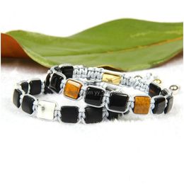 Charm Bracelets Nice Gift Stone Jewellery Wholesale 10Pcs/Lot 8X8Mm Natural Matte Agate And White Marble Square Beads Geometric Braide Dhbzk