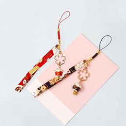 1PC Cell Phone Straps Charms Cute Lucky Cat Bell Hanging Ornaments For Mobile Case Cherry Blossoms Pendant Keychain Keyrings Gifts Supplies