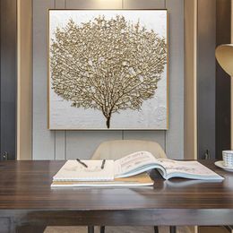 Nordischer Stil Golden reichhaltiges Baum Bild Lichtölmalerei auf Leinwandplakaten und Drucke Cuadros Wandkunst Bilder für Wohnzimmer217z