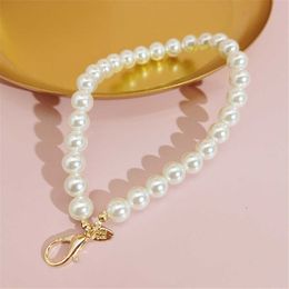 1PC Cell Phone Straps Charms White Pearl Beaded Cord Link Chain Mobile Strap Lanyard Hanging String Rope Wristband