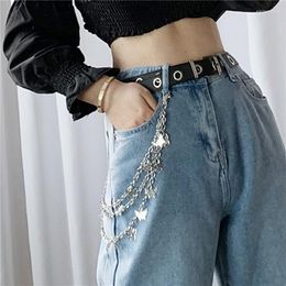 Belts 1 Pcs Women Men Pants Chain Punk Street Butterfly Belt Keychain Jeans Hiphop Waist Multi Layer Hook Trousers Jewelry