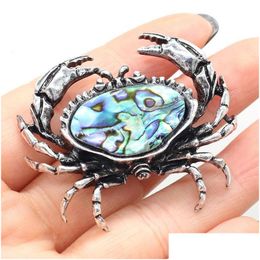 Pins Brooches Pins Brooches Natural Shell Brooch Crab Shape Abalone White Pendant Charm For Diy Jewellery Making Gift Size 40X48Mm Dr Dhd0Y