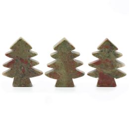 3 Pieces Unakite Healing Crystal Stones Pendant Mini Christmas Tree Desk Ornament Pocket Stone Home Office Christmas Decoration