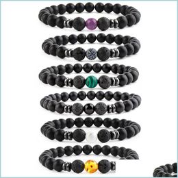 Beaded Lava Rock Oil Per Diffuser Beads Strands Bracelet Yofa Chakra Bracelets Bangle Cuff Women Men Fashion Jewellery Drop Delivery Dhyu0