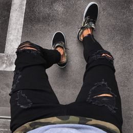 Men s Jeans Fashion Mens Cool Designer Black Ripped Skinny Destroyed Frayed Slim Fit Denim Pant Zipper Hop Pants Holes For Men 221118