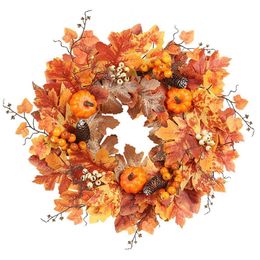 Decorative Flowers Wreaths 50cm Autumn Christmas Decoration Artificial Maple Leaves Pumpkin White Fruits Tree Root Garland Halloween Decor 221117