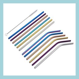 Drinking Straws 8 5/9 5/10 5 Stainless Steel St Straight Bent Colorf Reusable Drinking Metal Sts For Party Wedding Bar Use Drop Deli Dhj0H