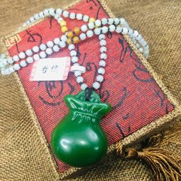 Pendant Necklaces Natural JADESt Carved Green Good Luck Blessing With Small Three Color Bead Chain Sweater