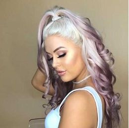 Women's Wigs Female Dyed Gradual Lavender Partial Parting Long Curly Hair Head Cover