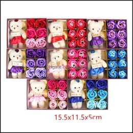 Decorative Flowers Wreaths Lovely Soap Flower Originality Cute Bear Rose Woman Man Fashion Accesories Flowers Valentines Day Gift Dhwct