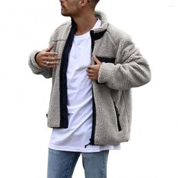 Men's Jackets Jacket Men's Coat Men Winter Long Sleeve Stand Collar Faux Fleece Zipper Pocket Warm Male